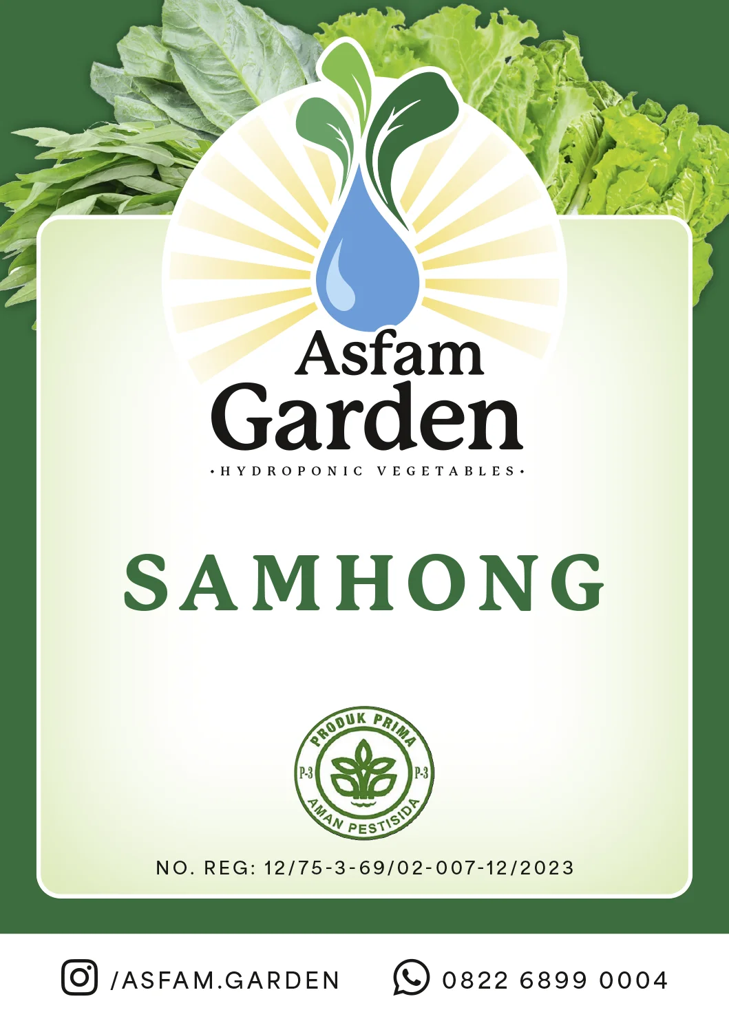 Etikettendesign für Hydrokultur-Gemüse von Asfam Garden, Sorte Samhong, Teil des Corporate Designs
