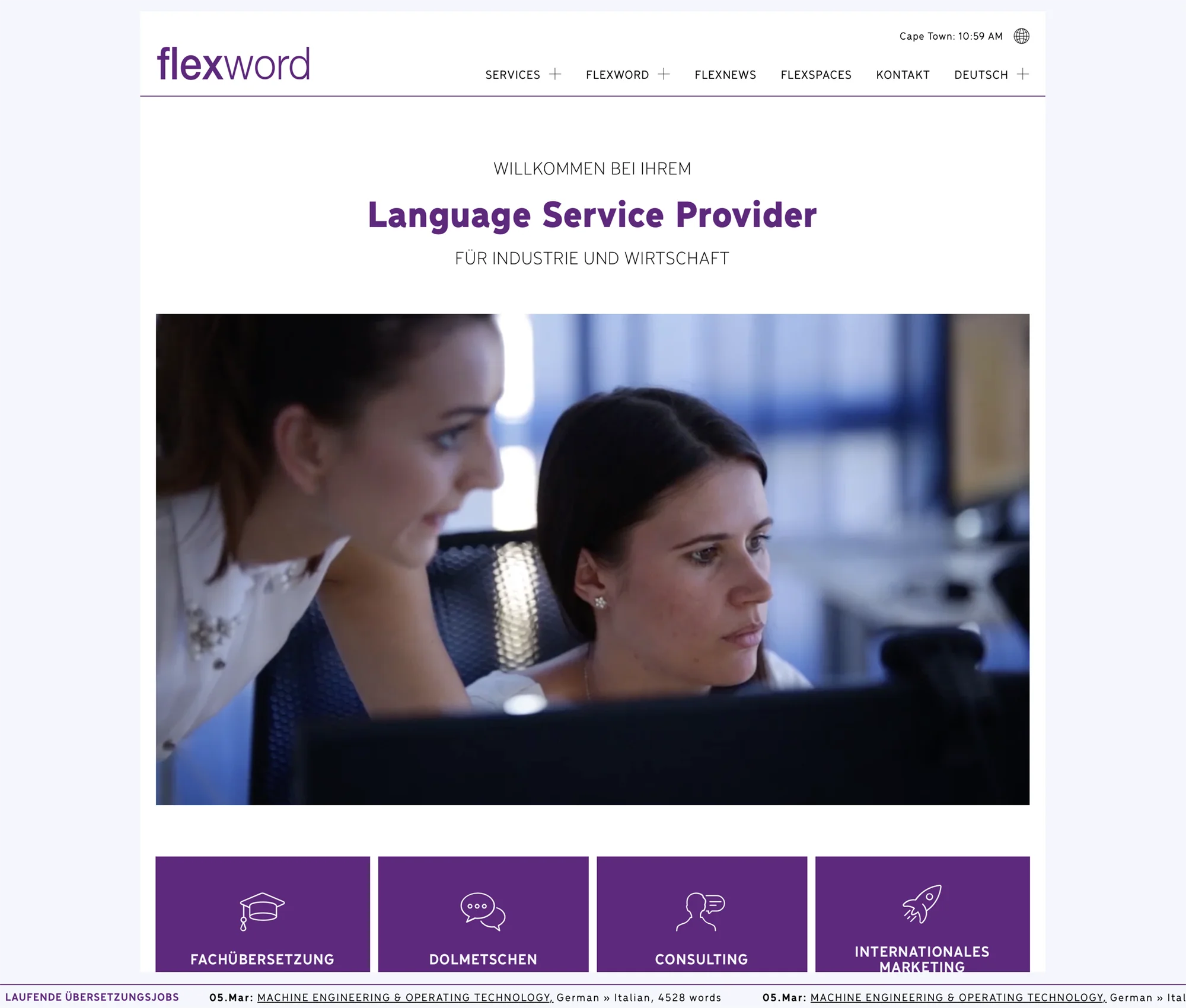 Website von flexword mit Corporate Design und Webdesign für internationalen Language Service Provider
